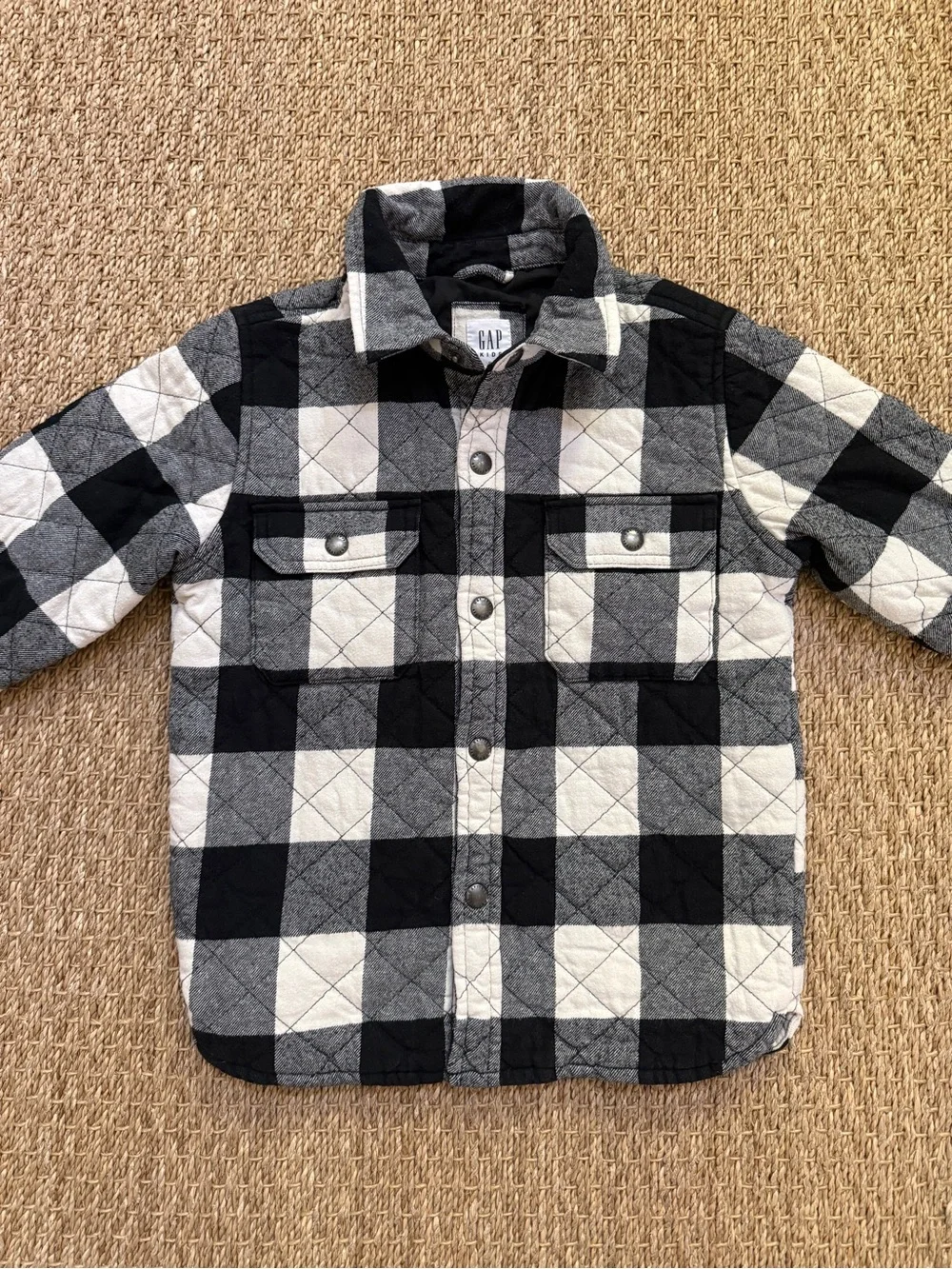 Gap Kids Buffalo Plaid Shirt Jacket Black and White Snap Up Size Small (6-7)